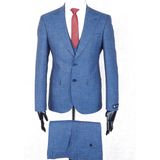 Jan Carlucci Slim Fit Sivri Yaka-Çift Yırtmaç Mavi Kareli Drop 6 Yelekli Takım Elbise - 54