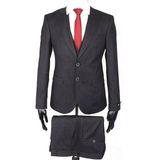 Jan Carlucci Slim Fit Sivri Yaka Çift Yırtmaç Siyah Drop 6 Yelekli Takım Elbise - 58 - 6 Drop