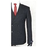 Jan Carlucci Slim Fit Sivri Yaka-Çift Yırtmaç Siyah Kareli Kruvaze Drop 6 Takım Elbise - 48