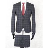Jan Carlucci Slim Fit Sivri Yaka-Tek Yırtmaç Antrasit Kareli Drop 6 Yelekli Takım Elbise - 48 - 6 Drop