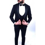 Jan Carlucci Slimfit Şal Yaka Damatlık Takım Ceket - Yelek - Pantolon - Gömlek - Papyon - 44 - 6 Drop - Lacivert