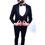 Jan Carlucci Slimfit Şal Yaka Damatlık Takım Ceket - Yelek - Pantolon - Gömlek - Papyon - 50 - 6 Drop - Lacivert
