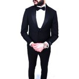 Jan Carlucci Slimfit Şal Yaka Damatlık Takım Ceket - Yelek - Pantolon - Gömlek - Papyon - 56 - 6 Drop - Koyu Lacivert
