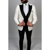 Jan Carlucci Slimfit Sivri Yaka Damatlık Takım Ceket - Yelek - Pantolon - Gömlek - Papyon - 48 - 6 Drop - Beyaz