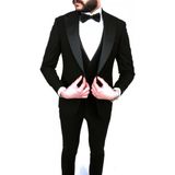 Jan Carlucci Slimfit Sivri Yaka Damatlık Takım Ceket - Yelek - Pantolon - Gömlek - Papyon - 48 - 6 Drop - Siyah