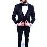 Jan Carlucci Slimfit Sivri Yaka Damatlık Takım Ceket - Yelek - Pantolon - Gömlek - Papyon - 6 Drop - Lacivert - 58