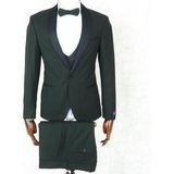 Jan Carlucci Slimfit Yeşil Şal Yaka Damatlık Takım Ceket - Yelek - Pantolon - Gömlek - Papyon - 46