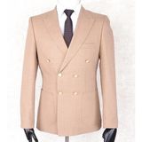 Jan Carlucci Yazlık Kruvaze -Yarım Astar- Metal Düğme Slimfit Drop 6 Ceket- Açık Somon Rengi - 58 - 6 Drop - Camel