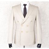 Jan Carlucci Yazlık Kruvaze -Yarım Astar- Metal Düğme Slimfit Drop 6 Ceket- Açık Taş Rengi - 50 - 6 Drop