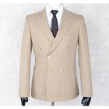 Jan Carlucci Yazlık Kruvaze -Yarım Astar- Metal Düğme Slimfit Drop 6 Ceket- Bej Rengi - 54 - 6 Drop