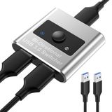 Jancane USB 3.0 anahtar seçici, çift yönlü USB anahtarı 2'si 1 arada çıkış/1'i 2 çıkışlı, alüminyum USB değiştirici, 2 bilgisayar paylaşımı, yazıcı, klavye, USB paylaşım anahtarı, 2 USB 3.0 kablolu (1,5 m)