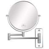 JANEEVA 8" Duvara Monte Makyaj Aynası, Banyo için 360° Uzatılabilir Kol Aynalı 1X/10X Büyüteç Aynası - Erkek ve Kadın için Çift Taraflı Makyaj Aynası (Krom)
