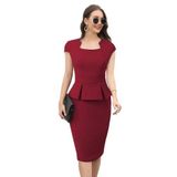 Janes Collection Kadın Kısa Kollu Kare Yakalı Ithal Krep Elbise (Bordo, S - M)