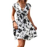Janes Collection Kadın Kısa Kollu Kruvaze Yakalı çiçekli Desenli Süprem Elbise (Siyah, 2XL - 3XL)