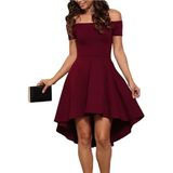 Janes Collection Kadın Kısa Kollu Madonna Yaka önü Kısa Arkası Uzun Ithal Krep Elbise (Bordo, L - XL)