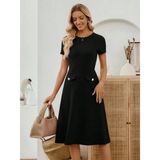 Janes Kadın Kısa Kollu Bisiklet Yakalı Cep Detaylı Midi Ithal Krep Elbise - Siyah - 2XL - 3XL