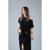 JANES Kadın Kısa Kollu Tek Omuzdan Açık Beli Lastikli Sandy Maxi Elbise