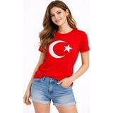 Janes T-Shirt Kısa Kol Bisiklet Yaka Ay Yıldız Bayrak Baskılı Tişört - Kırmızı