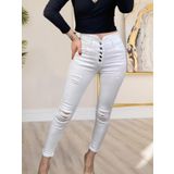 JANES Yüksek Bel Düğme Ve Yırtık Detaylı Kot Pantolon Jean 92cm (Beyaz/XL) VY-26406-XL