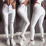 JANES Yüksek Bel Düğme Ve Yırtık Detaylı Kot Pantolon Jean 92cm (Beyaz/XL) VYM-26406-XL