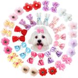 Janinka 40 adet köpek fiyonkları sevimli yavru köpek ilmek saç fiyonkları el yapımı saç aksesuarları lastik bantlı yay dantel organze köpek yayları yapay elmas inciler köpek saç bağları çok renkli köpek kılı bakım aksesuarları