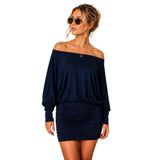 janisramone® Batwing Off Omuz Elbise Slouchy Bodycon Kadın Yazlık Elbise | Zarif Bardot Parti Elbisesi, Pamuk Dokunuşlu Kumaş, Bol Yarasa Kesim, Dantelli Stil, Rahat Uzun Kollu