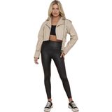 janisramone Bayan PU Biker Coat Suni Deri Kırpılmış Bayanlar Kemerli Zip Cepler Uzun Kollu Siyah Kısa Bomber Ceket