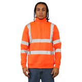 janisramone® Erkek Hi Vis Polar İş Kıyafeti Çeyrek Fermuarlı Kazak Erkek, Uzun Kollu 1/4 Fermuarlı İş Kazağı Erkekler için Yansıtıcı Bantlama Ön Arka Omuzlar - Hi Vis Sweatshirt Lastikli Manşet Bel,