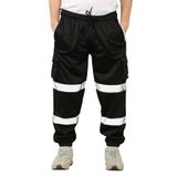 janisramone® Erkek Hi Vis Polar Joggers, Yüksek Görünürlüklü Koruma İki Tonlu Yansıtıcı Bant Güvenlik İş Pantolonu Erkek, İpli Bel Savaş Pantolonu Yan Cepli