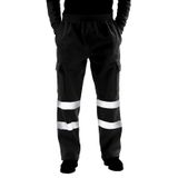 Janisramone Erkek Yüksek Görünürlük Görünürlük Güvenlik Polar Alt İş Kıyafeti Pantolon Eşofman Altı, Siyah, XL