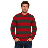 janisramone® Erkekler ve Kadınlar için Unisex Freddy Kostümü - Yeşil ve Kırmızı Çizgili Kazak ve Şapka, Yetişkinler için Korku Filmi Kostümleri, Cadılar Bayramı Kostümleri Erkekler ve Kadınlar