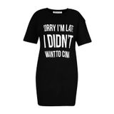 janisramone Kadın Bayan Yeni Slogan Baskılı Kısa Kollu Bol Büyük Beden Uzun Tişört Elbise Tunik Mini Üst, I M Late Black, 12-14