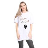 janisramone Kadın Bayan Yeni Slogan Baskılı Kısa Kollu Bol Büyük Beden Uzun Tişört Elbise Tunik Mini Üst, Love Brave Kalp Beyaz, 8-10