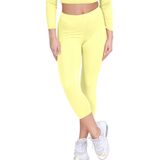 janisramone Kadın Bayanlar Yeni Düz Esnek 3/4 Tayt Egzersiz Sıkı Spor Salonu Kırpılmış Kapri Aktif Pantolon, Yellow, 24-26 Plus