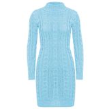 Janisramone Kadın Cowl Polo Yaka Kalın Örgü Kazak Bodycon Mini Elbise Tunik, Gök Mavisi, 46-48