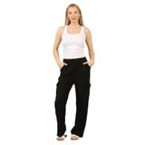 janisramone® Kadın Pantolonları Elastik Bel, Geniş Paça Kadın Pantolonu, Kürklü Astarlı Siyah Kargo Pantolonu, Yan Cepli Kışlar için, Günlük Yürüyüş ve İş Pantolonu Kadın