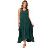 janisramone® Kadın Paraşüt İtalyan Lagenlook Midi Elbise, Kolsuz Yuvarlak Yaka Esnek Lale Elbise, Kadınlar için Düz Uzun Yazlık Elbiseler, Günlük ve Tatil Bayanlar Midi Elbiseler, yeşil şişe, 16-18