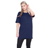 Janisramone Kadınlar Bayanlar Yeni Kısa Kollu Düz Bol Büyük Beden Yaz Basit Pijama Elbise Tişört Mini Tunik Üst, Lacivert, 38-40