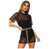janisramone Kadınlar Bayanlar Yeni Kısa Kollu Düz Bol Büyük Beden Yaz Basit Pijama Elbise Tişört Mini Tunik Üst, siyah örgü, 16-18 Plus