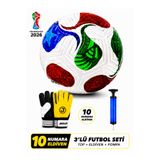 Janissary 3’lü Futbol Seti – 2026 Dünya Kupası Tasarımlı Top + 10 Numara Kaleci Eldiveni + Pompa