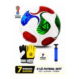 Janissary 3’lü Futbol Seti – 2026 Dünya Kupası Tasarımlı Top + 7 Numara Kaleci Eldiveni + Pompa