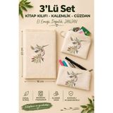 JANJAN 3 LÜ DOĞAL KUMAŞ Kitap Kılıf SETİ,( KİTAP KILIFI-KALEMLİK-CÜZDAN),Yıkanabilir Kitap Kılıfı,Kitap Koruyucu,(AÇIK ÖLÇÜ 32x22cm) (KAPALI ÖLÇÜ 16x22CM)KİTAP KORUYUCU ÇANTA,BOOK SLEEVE,KİTAP SEVER HEDİYESİ