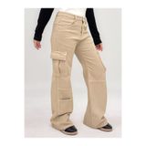 Jannock Kız Çocuk %100 Pamuk Gabardin Pantolon – Rahat Wide Leg Kesim, Kargo Cepli ve Yüksek Bel
