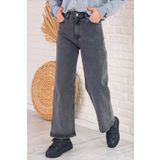 Jannock Kız Çocuk Mom Jeans Yüksek Bel Geniş Kesim Bol Paça Günlük Rahat Kot Pantolon