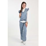 Jannock Kız Çocuk Yelekli Denim Pamuk Kot Takım Pantolon&Gömlek&Yelek
