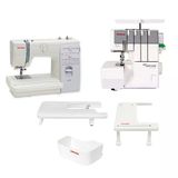 Janome 423S Dikiş Makinesi Mylock 454D Overlok Makinesi Çöp Kutusu Ve Uzatma Tablaları Avantaj Paketi
