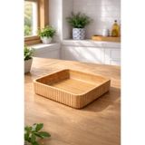 Janset Bambu Çizgili Kase ,23 Cm-23 cm Büyük Boy Kase Meyvelik Ekmeklik Salata Meze Bowl Curve Kase