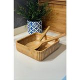 Janset Bambu Çizgili Kase ve Kaşık Seti ,23 Cm-23 cm Büyük Boy Meyvelik Ekmeklik Salata Meze Bowl Curve