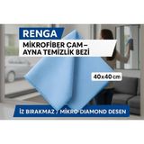 jantistore Mavi Renga Mikrofiber Cam - Ayna Temizlik Bezi 40X40 cm Iz Bırakmaz / Mikro Baklava Desenli