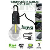 Janva 2 Adet Taşınabilir Şarjlı Led Ampül Outdoor Kamp Bahçe Lambası 10W Askılı Kırılmaz Led Işık